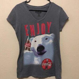 Coca-Cola Junior's Grey 2011 Enjoy Coca-Cola White Polar Bear T-Shirt Sz L 11 13
